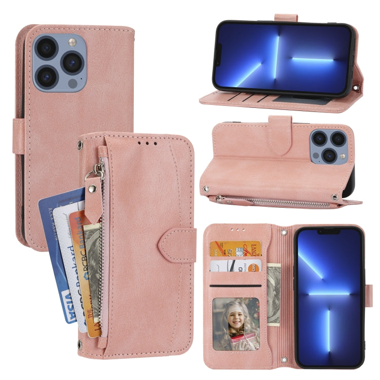 For iPhone 16 Pro Max Oil Skin Zipper Wallet Leather Phone Case(Pink) by buy2fix