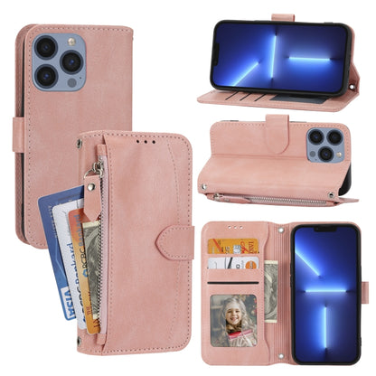 For iPhone 16 Pro Max Oil Skin Zipper Wallet Leather Phone Case(Pink) by buy2fix