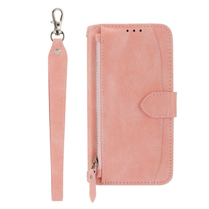 For iPhone 16 Pro Max Oil Skin Zipper Wallet Leather Phone Case(Pink) by buy2fix