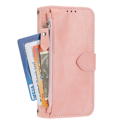 For iPhone 16 Pro Oil Skin Zipper Wallet Leather Phone Case(Pink) by buy2fix