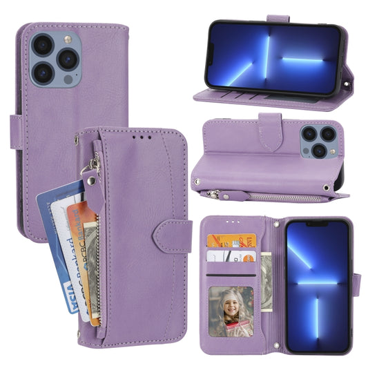 For iPhone 16 Pro Oil Skin Zipper Wallet Leather Phone Case(Purple) by buy2fix