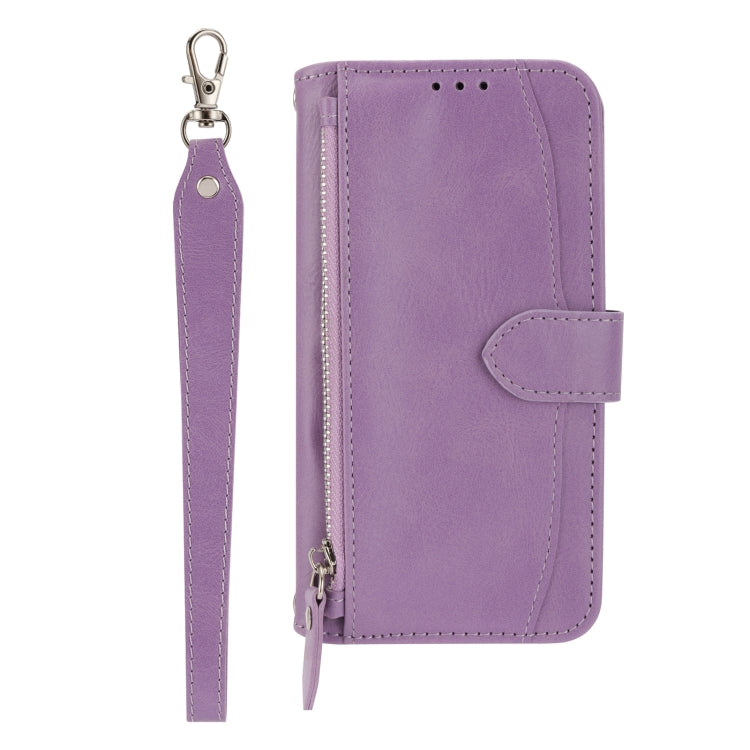 For iPhone 16 Pro Oil Skin Zipper Wallet Leather Phone Case(Purple) by buy2fix