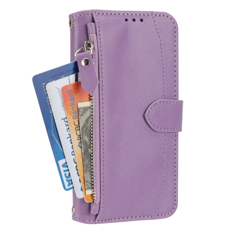 For iPhone 16 Pro Oil Skin Zipper Wallet Leather Phone Case(Purple) by buy2fix