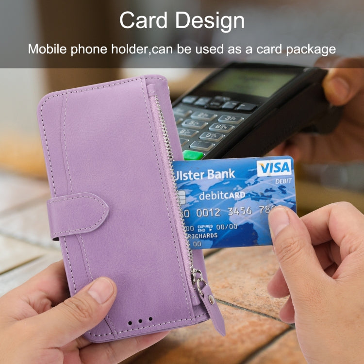 For iPhone 16 Pro Oil Skin Zipper Wallet Leather Phone Case(Purple) by buy2fix