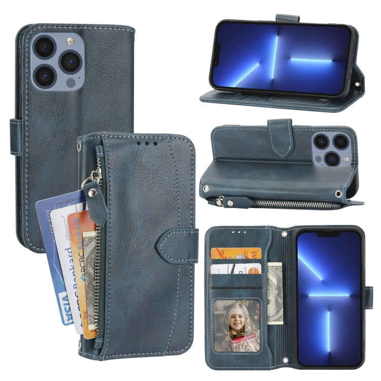 For iPhone 16 Pro Oil Skin Zipper Wallet Leather Phone Case(Blue) by buy2fix
