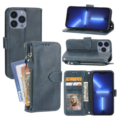For iPhone 16 Pro Oil Skin Zipper Wallet Leather Phone Case(Blue) by buy2fix