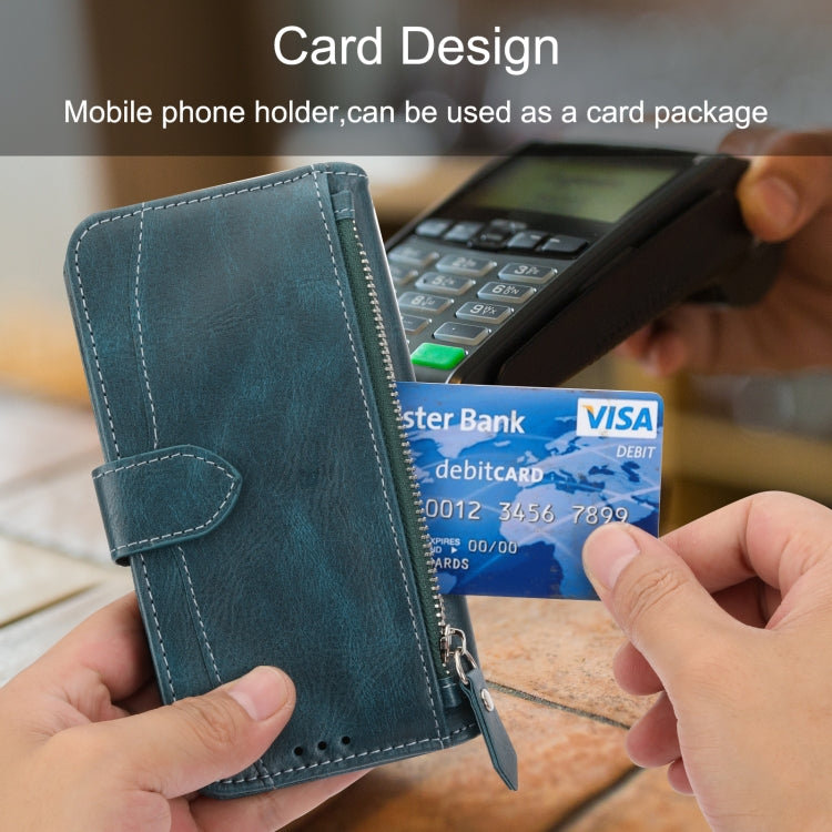 For iPhone 16 Pro Oil Skin Zipper Wallet Leather Phone Case(Blue) by buy2fix