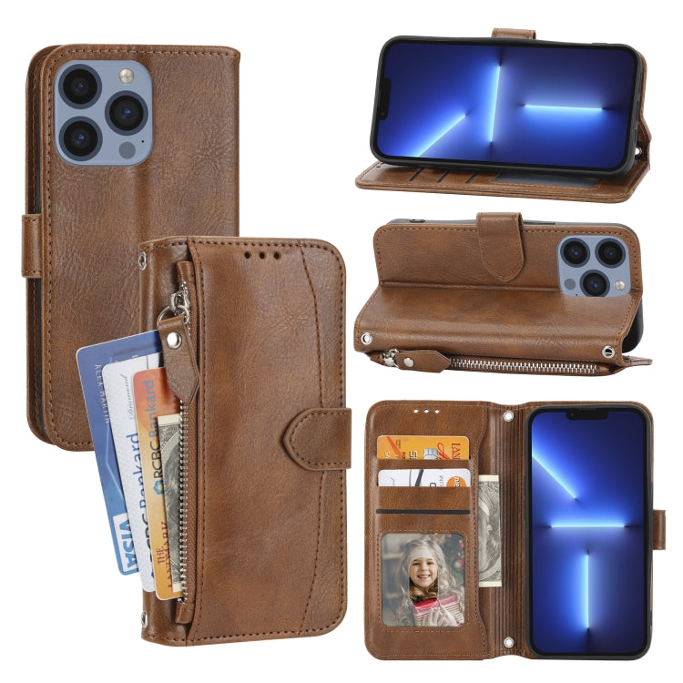 For iPhone 16 Pro Oil Skin Zipper Wallet Leather Phone Case(Brown) by buy2fix