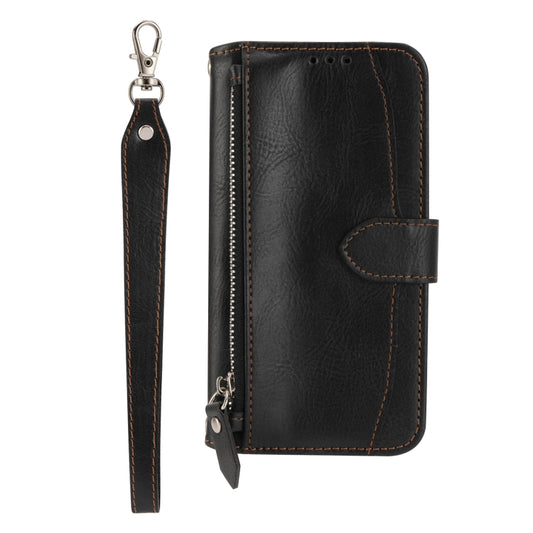 For iPhone 16 Pro Oil Skin Zipper Wallet Leather Phone Case(Black) by buy2fix