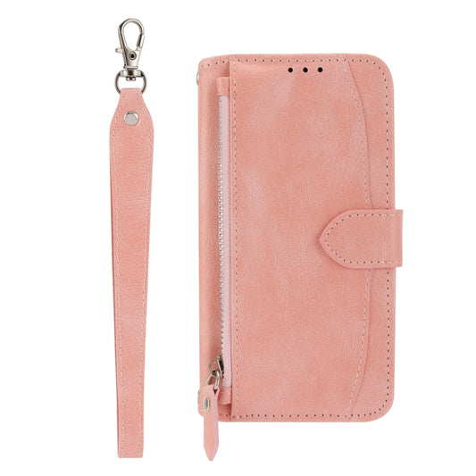 For iPhone 16 Oil Skin Zipper Wallet Leather Phone Case(Pink) - iPhone 16 Cases by buy2fix | Online Shopping UK | buy2fix