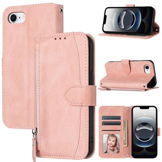 For iPhone 16e Oil Skin Zipper Wallet Leather Phone Case(Pink) by buy2fix