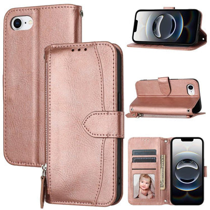 For iPhone 16e Oil Skin Zipper Wallet Leather Phone Case(Rose Gold) by buy2fix