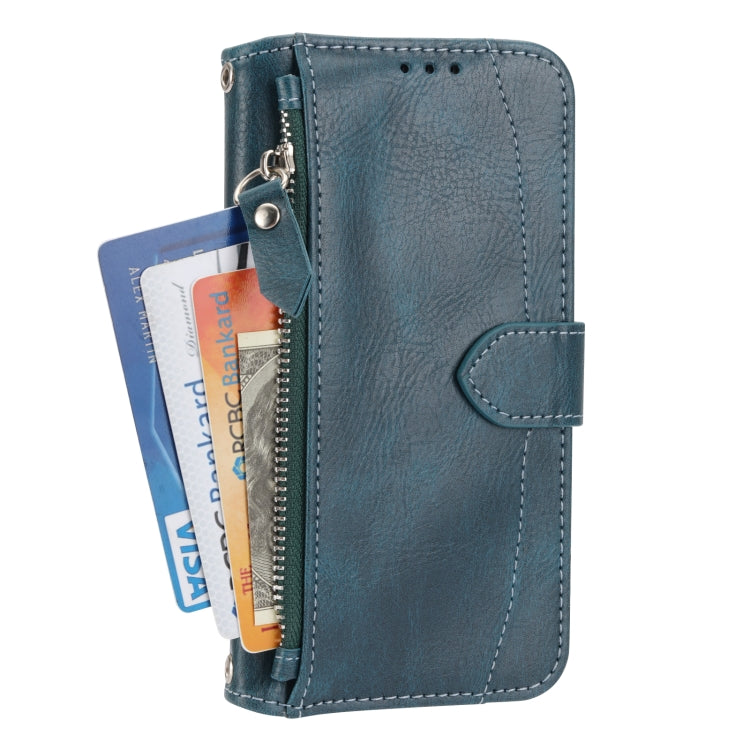 For iPhone 16e Oil Skin Zipper Wallet Leather Phone Case(Blue) by buy2fix