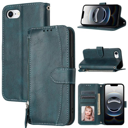 For iPhone 16e Oil Skin Zipper Wallet Leather Phone Case(Blue) by buy2fix