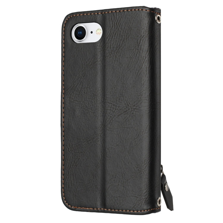 For iPhone 16e Oil Skin Zipper Wallet Leather Phone Case(Black) by buy2fix