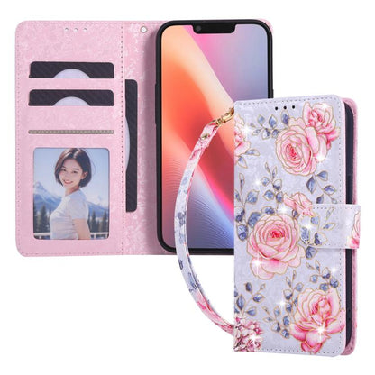 For iPhone 16e Bronzing Painting RFID Leather Case(Pastoral Rose) - iPhone 16e Cases by buy2fix | Online Shopping UK | buy2fix