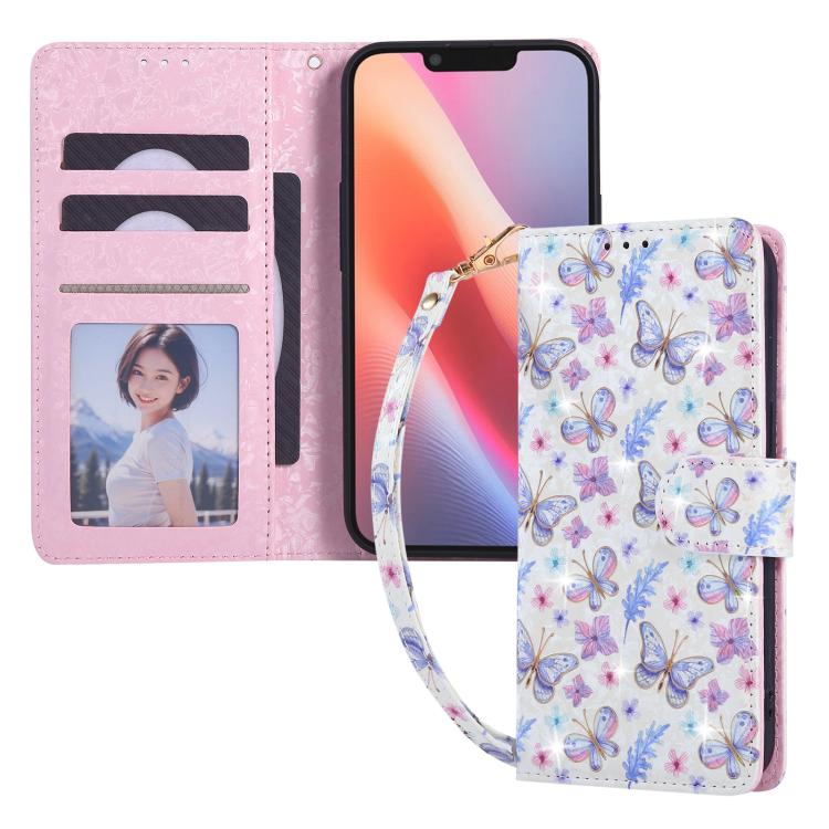 For iPhone 16e Bronzing Painting RFID Leather Case(Pansies) - iPhone 16e Cases by buy2fix | Online Shopping UK | buy2fix