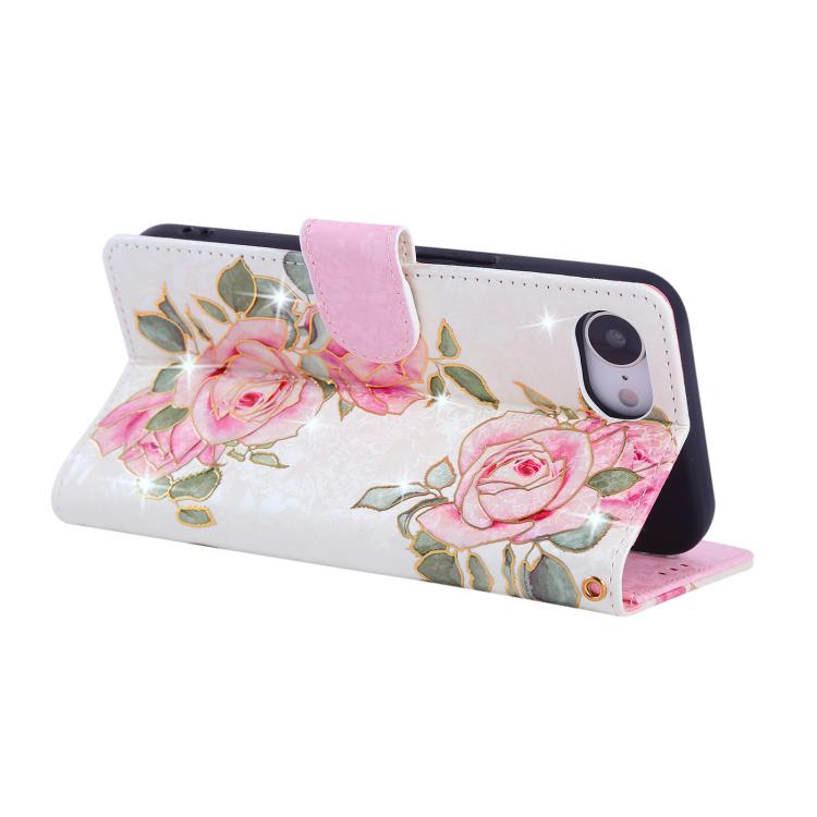 For iPhone 16e Bronzing Painting RFID Leather Case(Rose Flower) - iPhone 16e Cases by buy2fix | Online Shopping UK | buy2fix