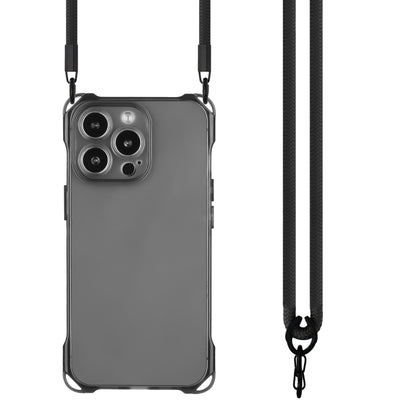 For iPhone 16 Pro Max Four-corner Shockproof TPU Phone Case with Lanyard(Black) by buy2fix