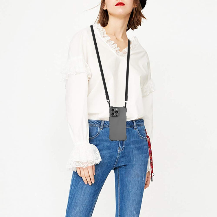 For iPhone 16 Pro Max Four-corner Shockproof TPU Phone Case with Lanyard(Black) by buy2fix