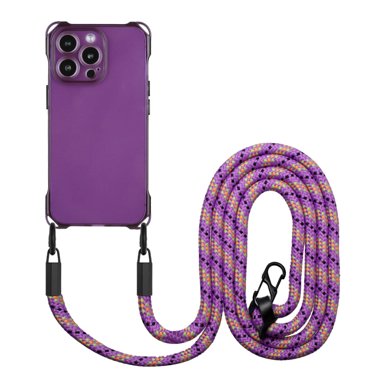 For iPhone 16 Pro Max Four-corner Shockproof TPU Phone Case with Lanyard(Purple) by buy2fix