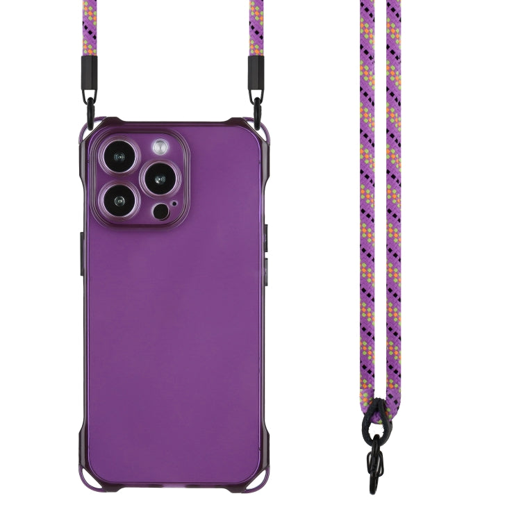 For iPhone 16 Pro Max Four-corner Shockproof TPU Phone Case with Lanyard(Purple) by buy2fix