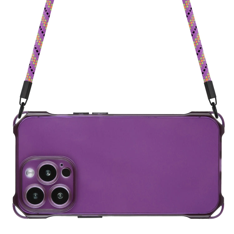 For iPhone 16 Pro Max Four-corner Shockproof TPU Phone Case with Lanyard(Purple) by buy2fix