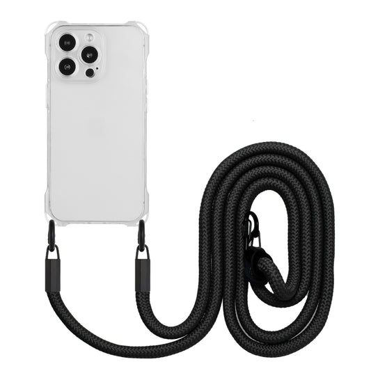 For iPhone 16 Pro Max Four-corner Shockproof TPU Phone Case with Lanyard(Transparent) by buy2fix