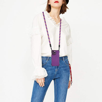 For iPhone 16 Pro Four-corner Shockproof TPU Phone Case with Lanyard(Purple) by buy2fix