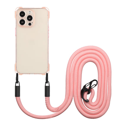 For iPhone 16 Pro Four-corner Shockproof TPU Phone Case with Lanyard(Pink) by buy2fix
