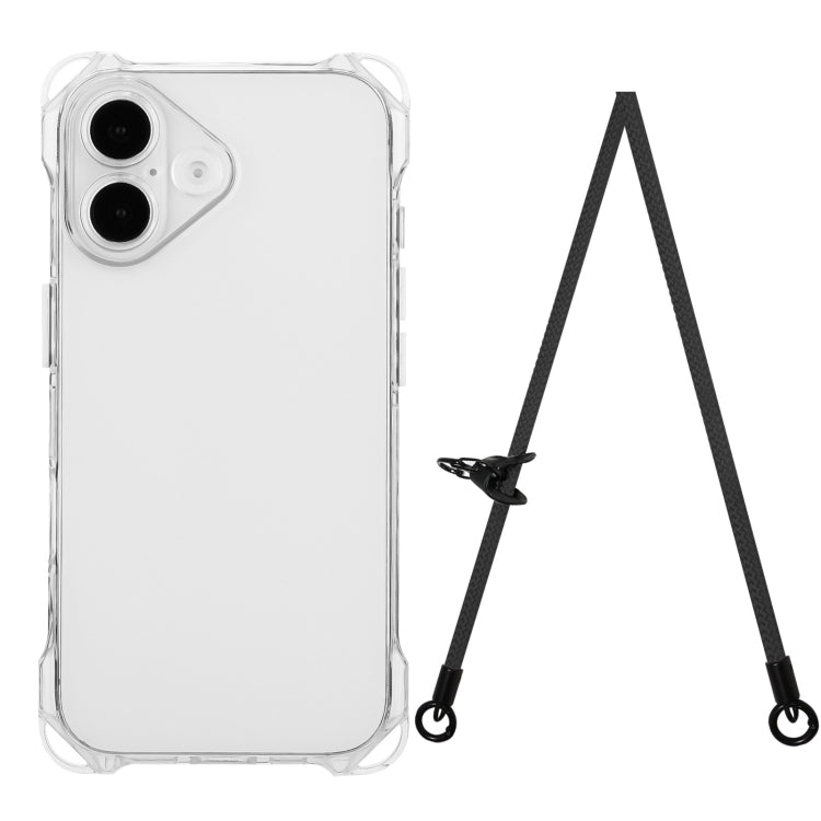 For iPhone 16 Four-corner Shockproof TPU Phone Case with Lanyard(Transparent) by buy2fix