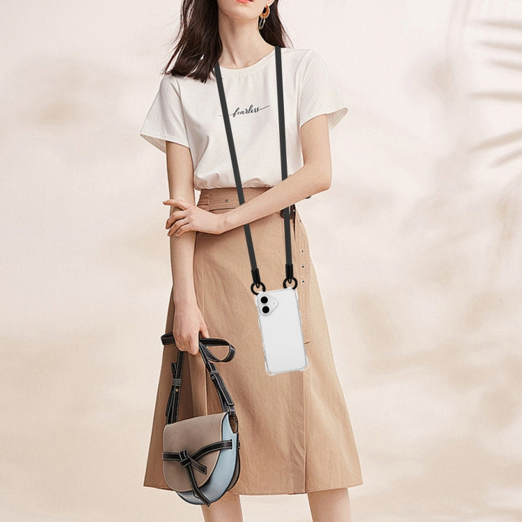 For iPhone 16 Four-corner Shockproof TPU Phone Case with Lanyard(Transparent) by buy2fix