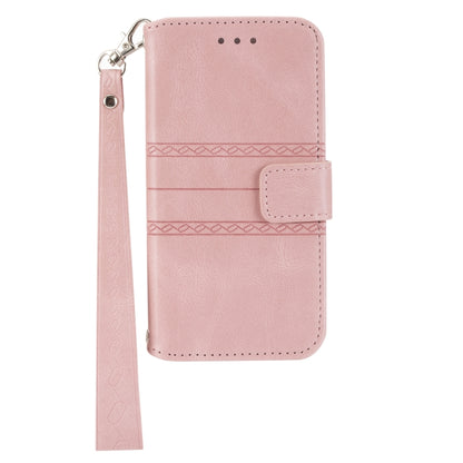 For iPhone 16 Pro Max Embossed Stripes Skin Feel Leather Phone Case(Pink) by buy2fix