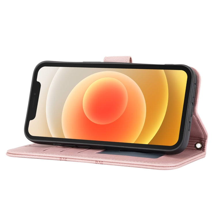 For iPhone 16 Pro Max Embossed Stripes Skin Feel Leather Phone Case(Pink) by buy2fix