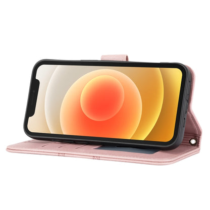 For iPhone 16 Pro Max Embossed Stripes Skin Feel Leather Phone Case(Pink) by buy2fix