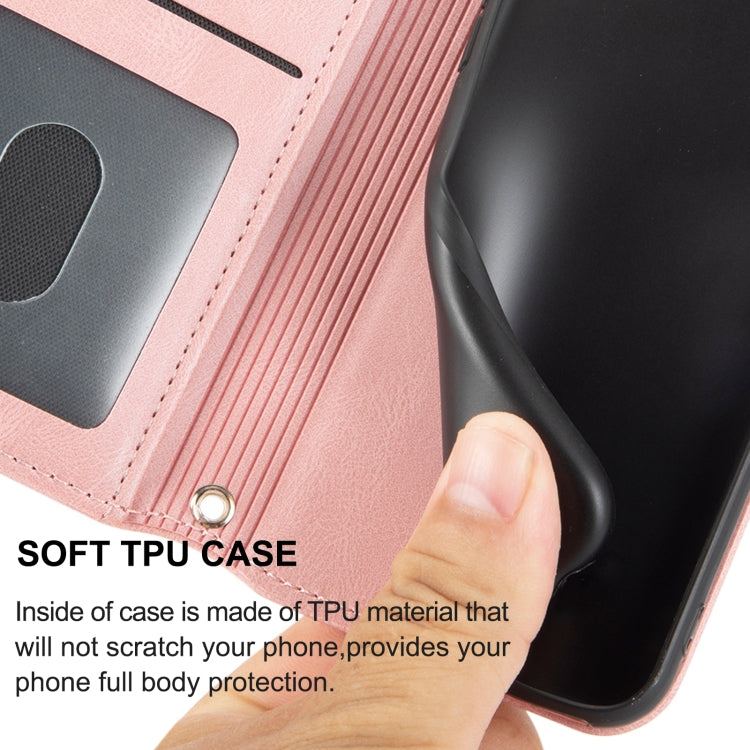 For iPhone 16 Pro Max Embossed Stripes Skin Feel Leather Phone Case(Pink) by buy2fix