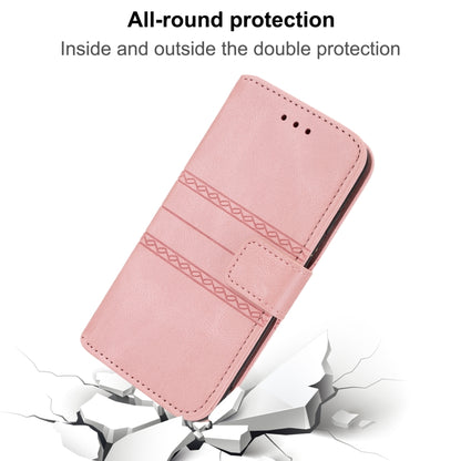 For iPhone 16 Pro Max Embossed Stripes Skin Feel Leather Phone Case(Pink) by buy2fix