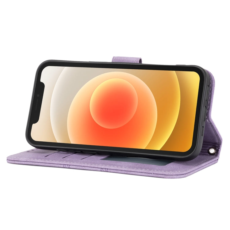 For iPhone 16 Pro Embossed Stripes Skin Feel Leather Phone Case(Light Purple) by buy2fix