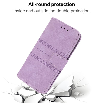 For iPhone 16 Pro Embossed Stripes Skin Feel Leather Phone Case(Light Purple) by buy2fix