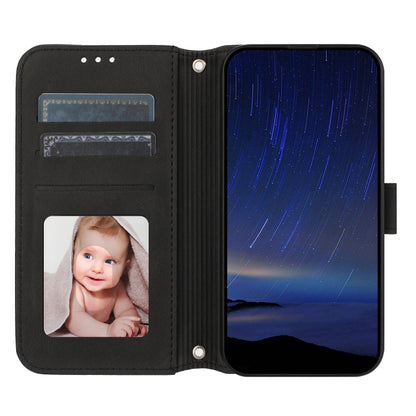 For iPhone 16e Embossed Stripes Skin Feel Leather Phone Case(Black) by buy2fix