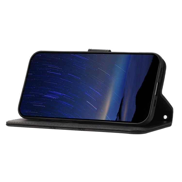 For iPhone 16e Embossed Stripes Skin Feel Leather Phone Case(Black) by buy2fix