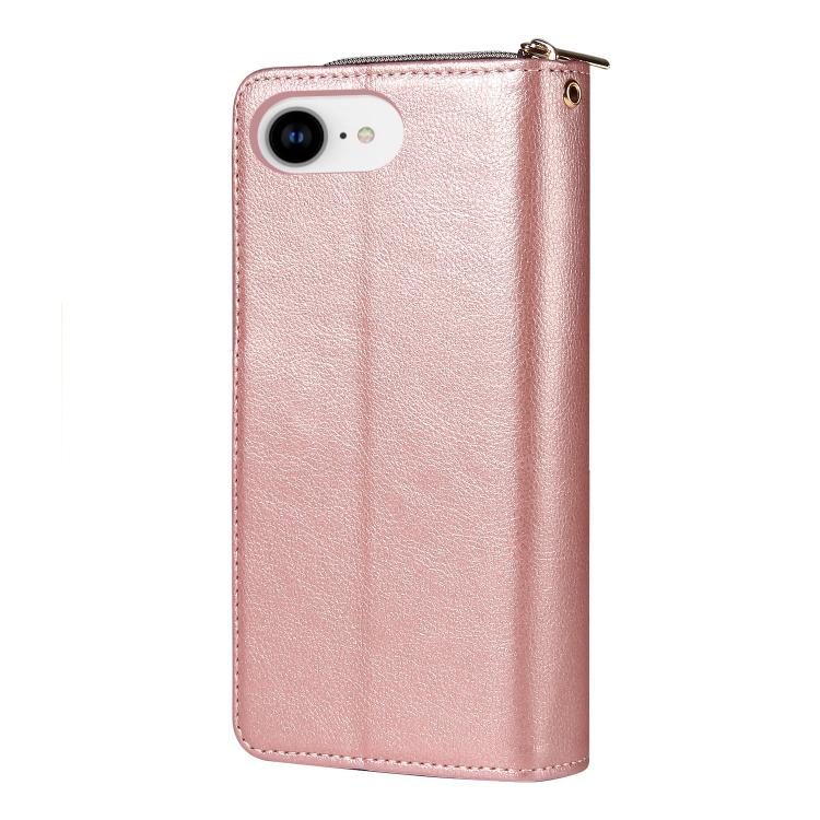 For iPhone 16e 9 Card Slots Zipper Wallet Bag Leather Phone Case(Rose Gold) - iPhone 16e Cases by buy2fix | Online Shopping UK | buy2fix