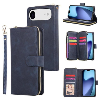 For iPhone Air 9 Card Slots Zipper Wallet Bag Leather Phone Case(Blue) - iPhone Air Cases by buy2fix | Online Shopping UK | buy2fix