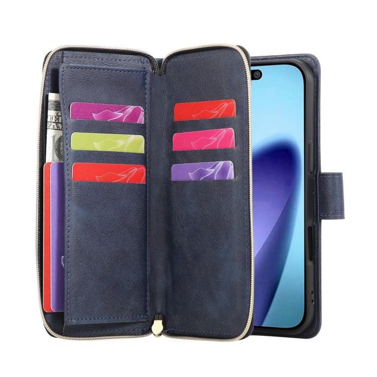 For iPhone Air 9 Card Slots Zipper Wallet Bag Leather Phone Case(Blue) - iPhone Air Cases by buy2fix | Online Shopping UK | buy2fix