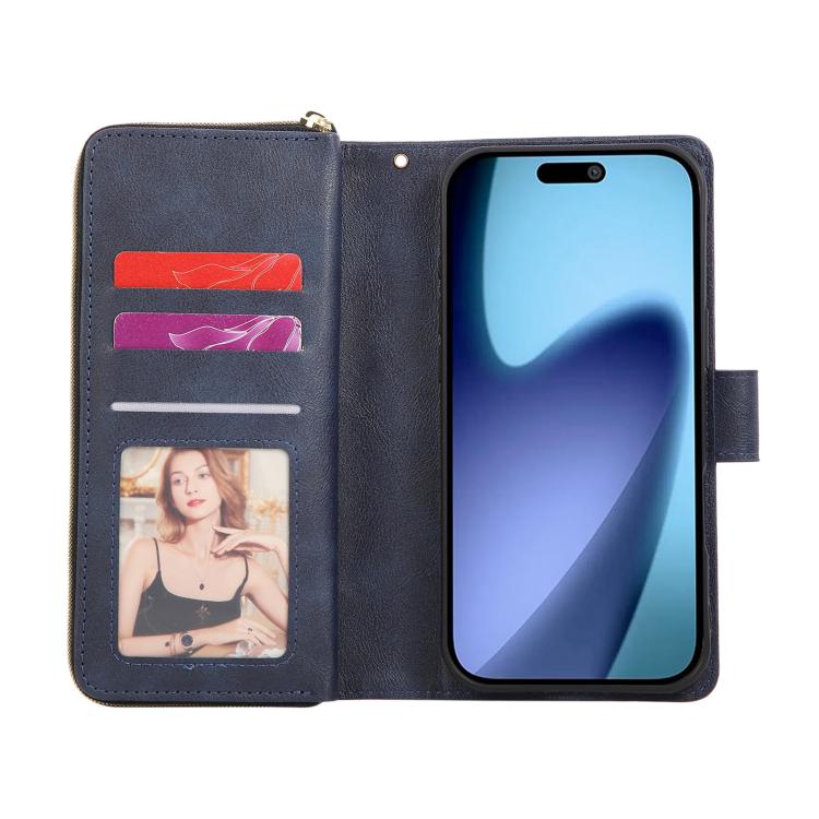 For iPhone Air 9 Card Slots Zipper Wallet Bag Leather Phone Case(Blue) - iPhone Air Cases by buy2fix | Online Shopping UK | buy2fix