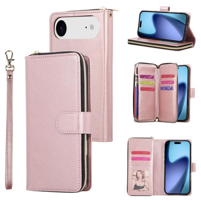 For iPhone Air 9 Card Slots Zipper Wallet Bag Leather Phone Case(Rose Gold) - iPhone Air Cases by buy2fix | Online Shopping UK | buy2fix