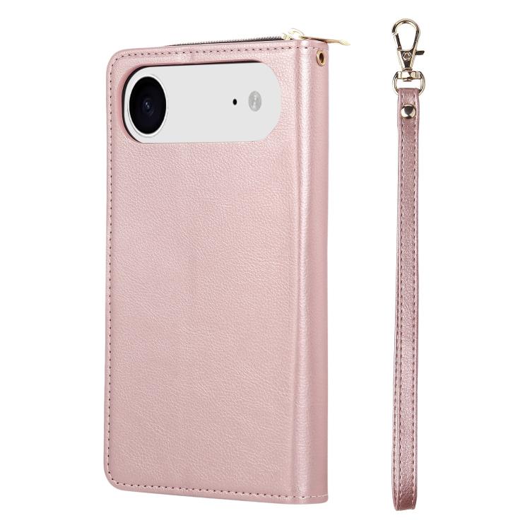 For iPhone Air 9 Card Slots Zipper Wallet Bag Leather Phone Case(Rose Gold) - iPhone Air Cases by buy2fix | Online Shopping UK | buy2fix
