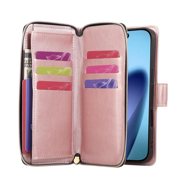 For iPhone Air 9 Card Slots Zipper Wallet Bag Leather Phone Case(Rose Gold) - iPhone Air Cases by buy2fix | Online Shopping UK | buy2fix