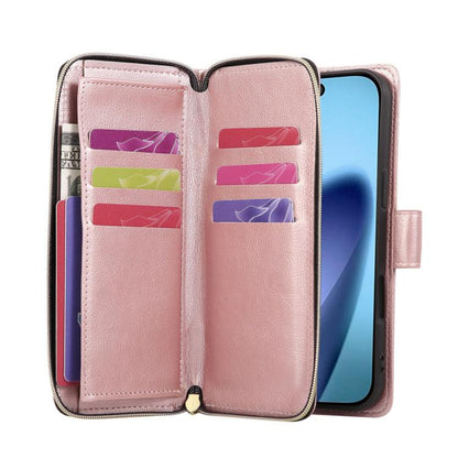 For iPhone Air 9 Card Slots Zipper Wallet Bag Leather Phone Case(Rose Gold) - iPhone Air Cases by buy2fix | Online Shopping UK | buy2fix