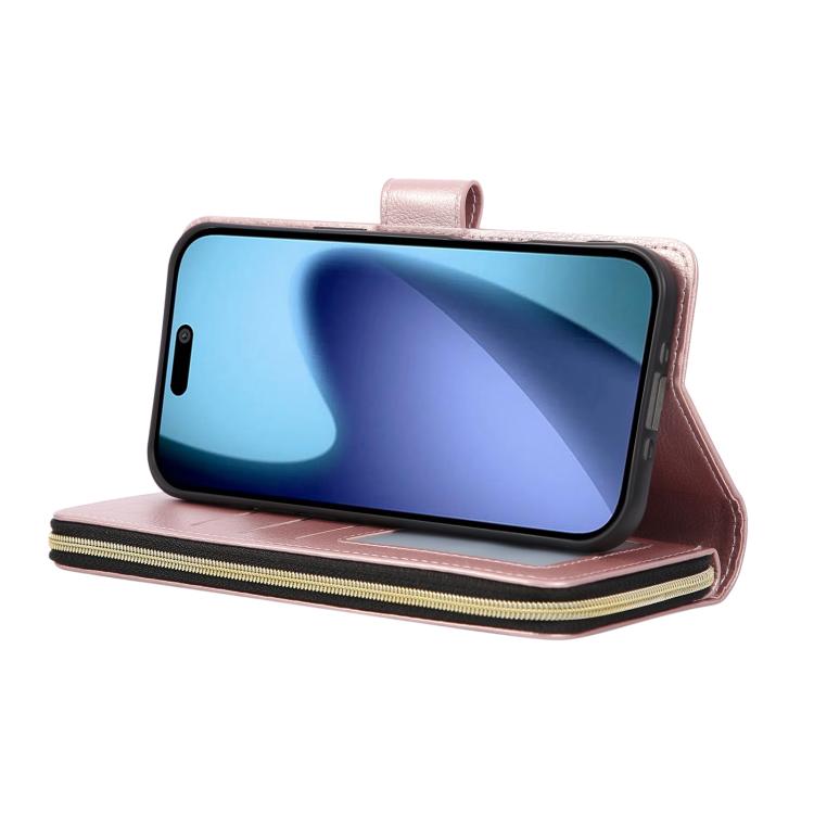 For iPhone Air 9 Card Slots Zipper Wallet Bag Leather Phone Case(Rose Gold) - iPhone Air Cases by buy2fix | Online Shopping UK | buy2fix